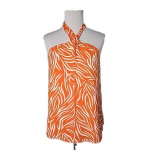 VINCE CAMUTO Orange Print Chiffon Halter Top Size XL